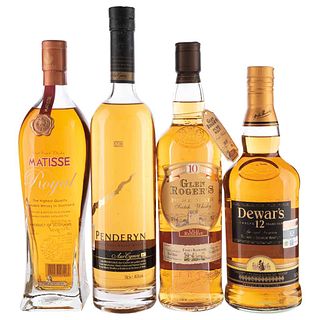 Whisky. Dewar's. 12 years. Penderyn. Glen Roger's. Royal Matisse. Pieces: 4. | Whisky. Dewar's. 12 años. Penderyn. Glen Roger's. Royal Matisse. Total 