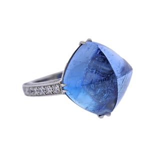 Boucheron 18k Gold Diamond Aquamarine Ring