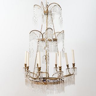 Baltic Neoclassical Style Gilt-Metal-Mounted and Glass Eight-Light Chandelier