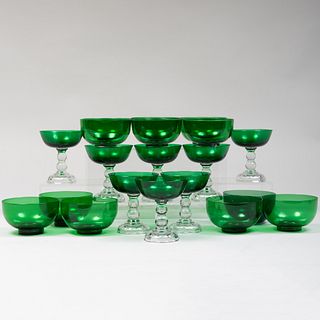Group of Green Glass Coupes and Bowls 