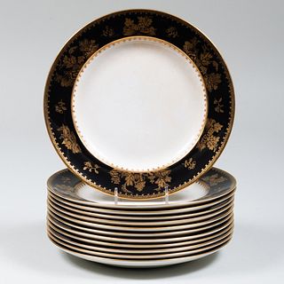 Set of Twelve Booth's Black Ground Porcelain Dinner Plates