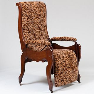 Continental Mahogany and Tufted Upholstered Reclining Armchair