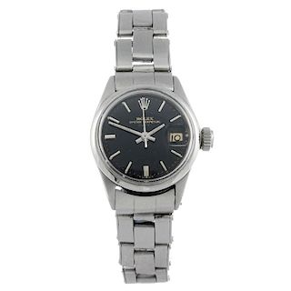 ROLEX - a lady's Oyster Perpetual Date bracelet watch. Circa 1958. Stainless steel case. Reference 6