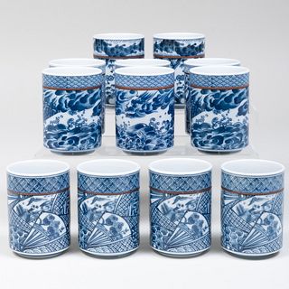 Set of Twelve Chinese Blue and White Porcelain Tumblers and a Set of Six Continental Porcelain Tumblers