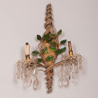 Pair of Bagues Style Glass and Beaded Two-Light Sconces