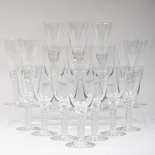 Set of Ten Large Goblets with Twist Stems and a Set of Seven Large Goblets with Faceted Stems