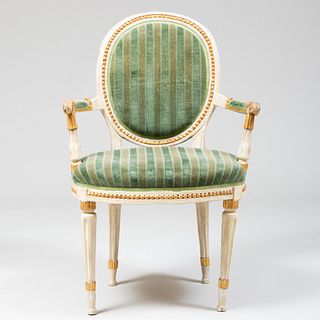 North European Neoclassical Painted and Parcel-Gilt Armchair