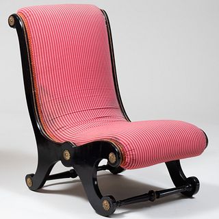 English Gilt-Metal-Mounted Ebonized Slipper Chair