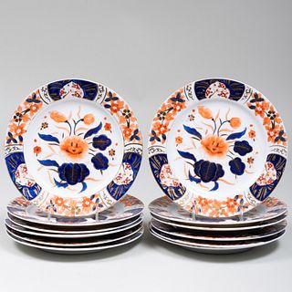 Set of Twelve French Porcelain Imari Style Dessert Plates