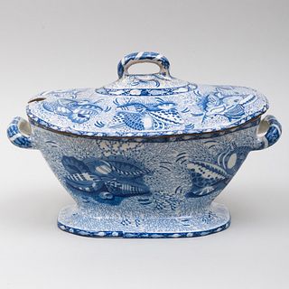 English Blue and White Transfer Printed Tureen, Probably Spode