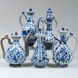 Group of Five Chinese Blue and White Porcelain Kendis
