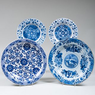 Group of Four Chinese Blue and White Porcelain Plates and Chargers