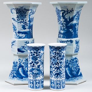 Two Pairs of Chinese Blue and White Porcelain Vases