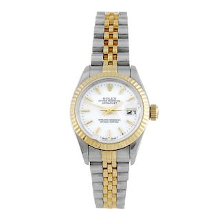 ROLEX - a lady's Oyster Perpetual Datejust bracelet watch. Circa 1997. Stainless steel case with yel