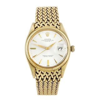 ROLEX - a gentleman's Oyster Perpetual Date bracelet watch. Circa 1981. 18ct yellow gold case with f