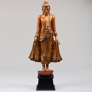 Thai Lacquered Figure of a Standing Buddha