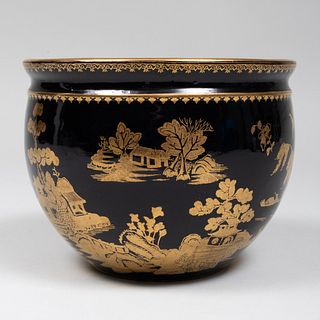 Old Booth's Black Ground Porcelain Jardiniere