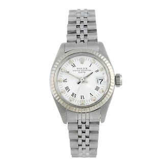 ROLEX - a lady's Oyster Perpetual Date bracelet watch. Circa 1981. Stainless steel case with white m