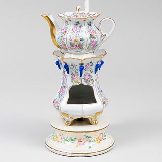 Continental  Porcelain Teapot and Warmer Mounted as a Lamp