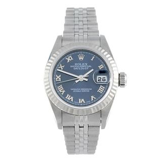 ROLEX - a lady's Oyster Perpetual Datejust bracelet watch. Circa 2000. Stainless steel case with whi