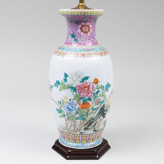 Chinese Famille Rose Porcelain Vase Mounted as a Lamp