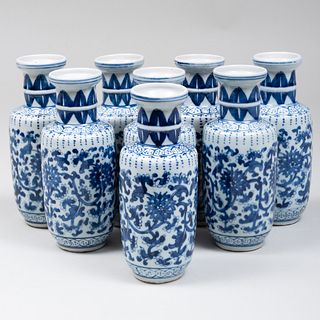 Group of Eight Chinese Blue and White Porcelain Vases