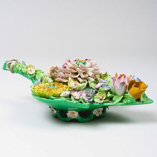 English Flower Encrusted Porcelain Table Ornament