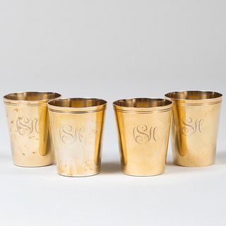 Set of Four English Silver-Gilt Beakers