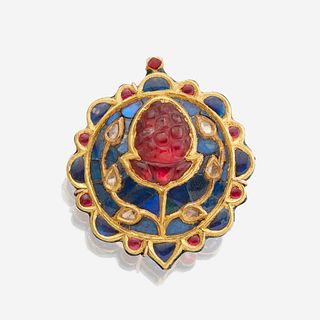 A Jaipur enamel, ruby, sapphire, diamond, and gold brooch