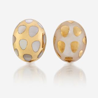 A pair of eighteen karat gold and mother of pearl ear clips, Tiffany & Co. Positive Negative