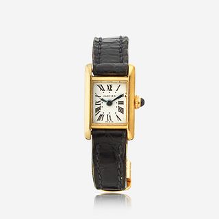 An eighteen karat gold strap wristwatch, Cartier Paris, Tank