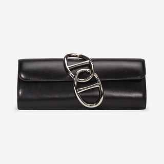 A black calf leather clutch with palladium hardware, Hermès Egee, 2012
