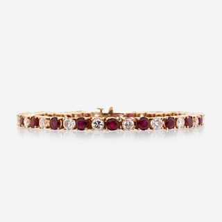A diamond, ruby, and fourteen karat gold bracelet