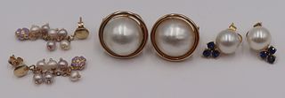 JEWELRY. (3) Pr. 14kt Gold and Pearl Earrings.