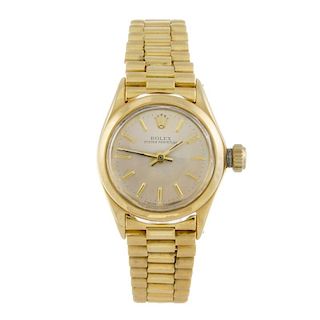 ROLEX - a lady's Oyster Perpetual bracelet watch. Circa 1970. 18ct yellow gold case. Reference 6618,
