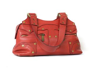 A Mulberry red leather shoulder bag,