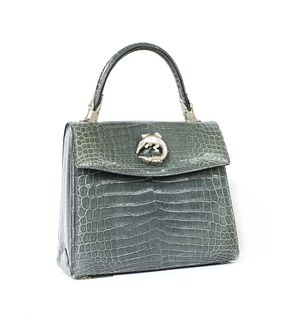 A Kwanpen grey crocodile leather handbag,