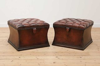 A pair of William IV-style leather ottoman stools,