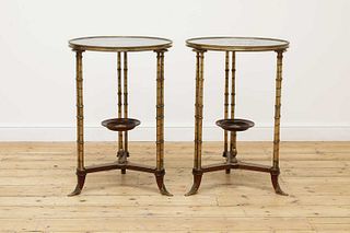 A pair of French Louis XVI-style marble and bronze guéridons,