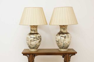 A pair of large Satsuma vase table lamps,