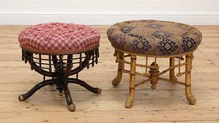 Two Aesthetic period faux bamboo stools,