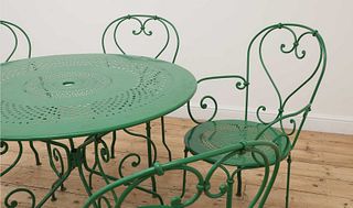 A green-painted aluminium garden table,