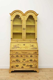A George II-style yellow-lacquered bureau bookcase,