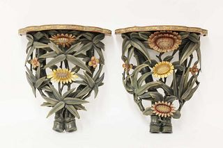 A pair of Chinese Fuzhou lacquered wood wall brackets,