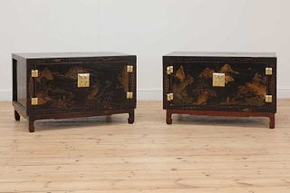 A pair of lacquered low table cabinets,