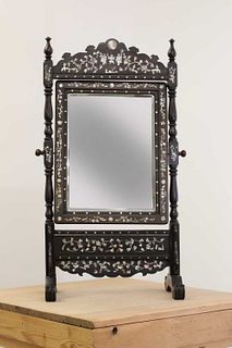 A hardwood and mother-of-pearl inlaid dressing table mirror,