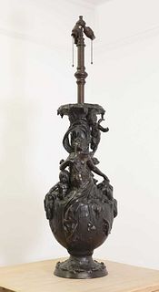 A large bronze table lamp,