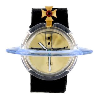 SWATCH - a lady's Vivienne Westwood Orb wrist watch. Plastic globus cruciger form case, blue halo be