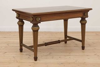 A French Louis XVI-style mahogany and parcel-gilt side table,