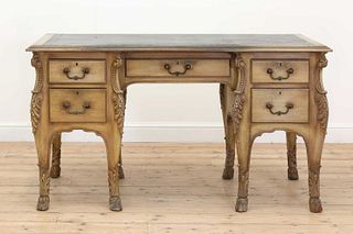 A painted mahogany pedestal desk,
